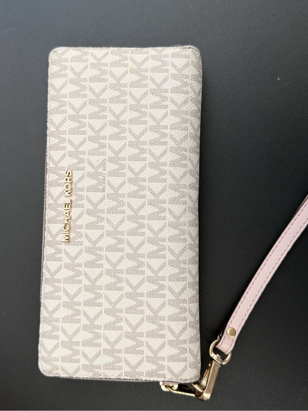 Michael Kors Cream and Pink Logo Zip Wristlet